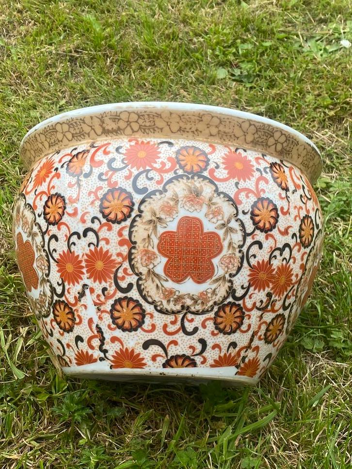 Grote porseleinen plantenbak met Imari-decor — 26 x 20 cm, Tuin en Terras, Bloempotten, Gebruikt, Overige materialen, Binnen, Balkon