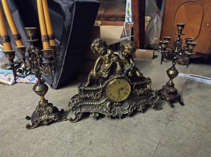 Ensemble de cheminée chandeliers - Ensemble 3 pièces, Antiquités & Art, Antiquités | Bronze & Cuivre, Enlèvement