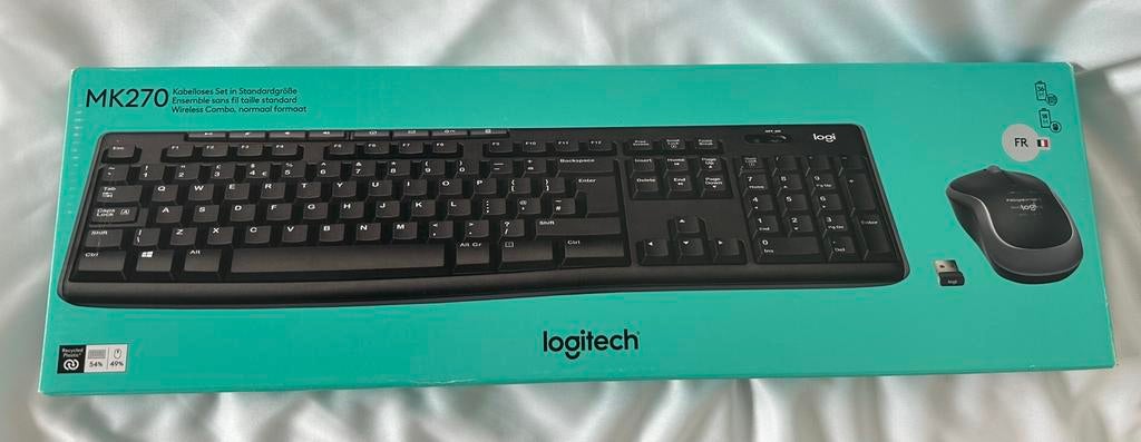 Clavier + souris sans fil Logitech MK270, Informatique & Logiciels, Claviers, Comme neuf, Azerty, Sans fil, Ensemble clavier et souris