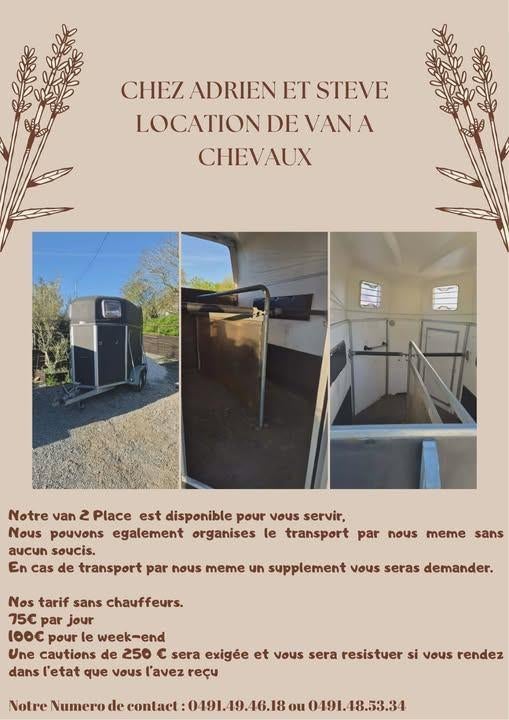 location de van a chevaux 2Place, Animaux & Accessoires, Accessoires, 2 ou 3 chevaux ou poneys