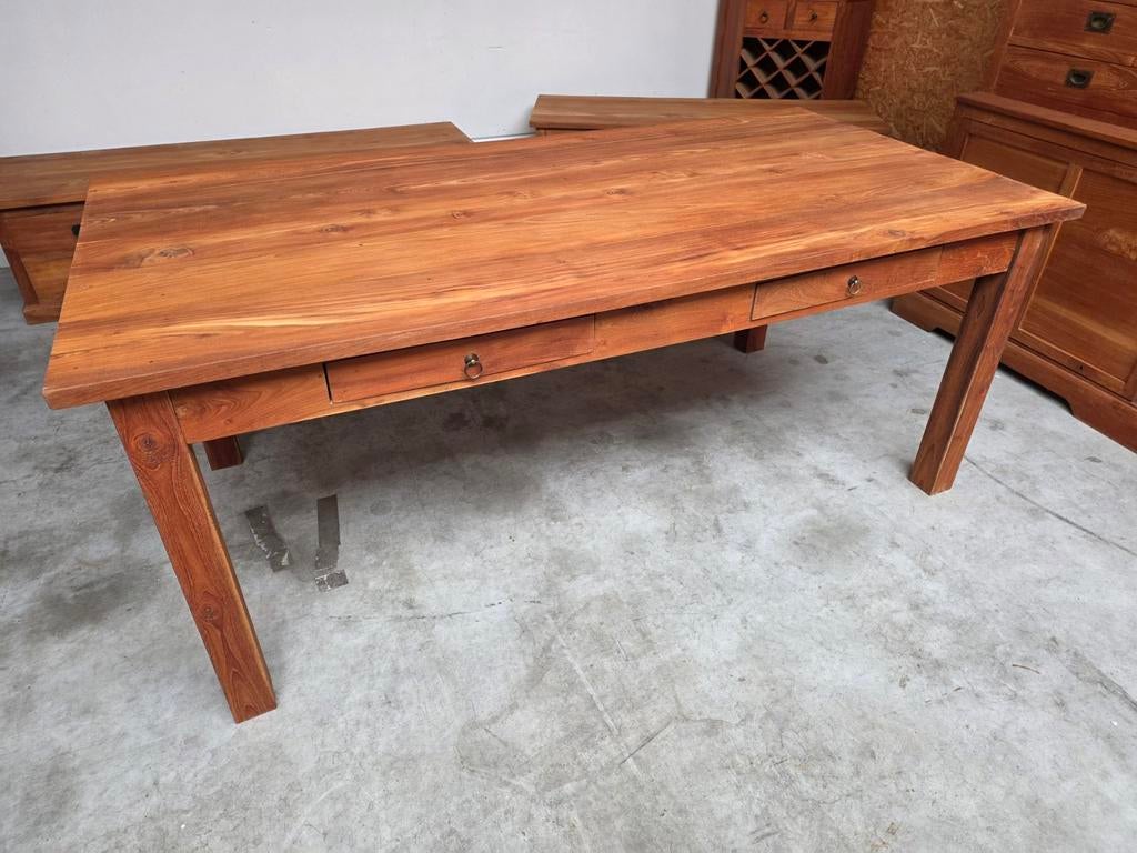 Massief teakhouten tafel 200cm met 2 lades.heel goede staat, Ophalen