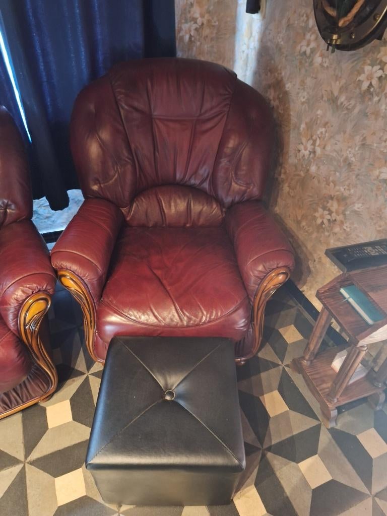 Salon en cuir, Maison & Meubles, Enlèvement, Utilisé, Trois personnes, Bois