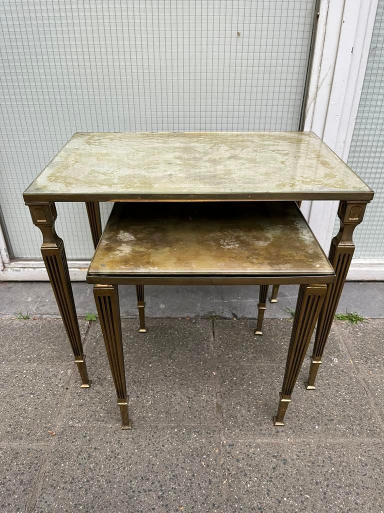 Set vintage Franse bijzettafeltjes 2 stuks, Enlèvement