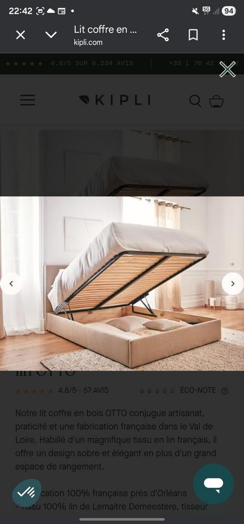 Lit coffre Kipli en lin de 160200 sans matelas, Maison & Meubles, Comme neuf, Enlèvement, 200 cm, Deux personnes