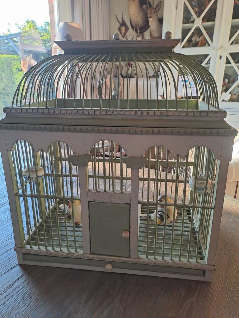 Oude pitrieten vogelkooi voor  decoratie., Ophalen, Vogelkooi