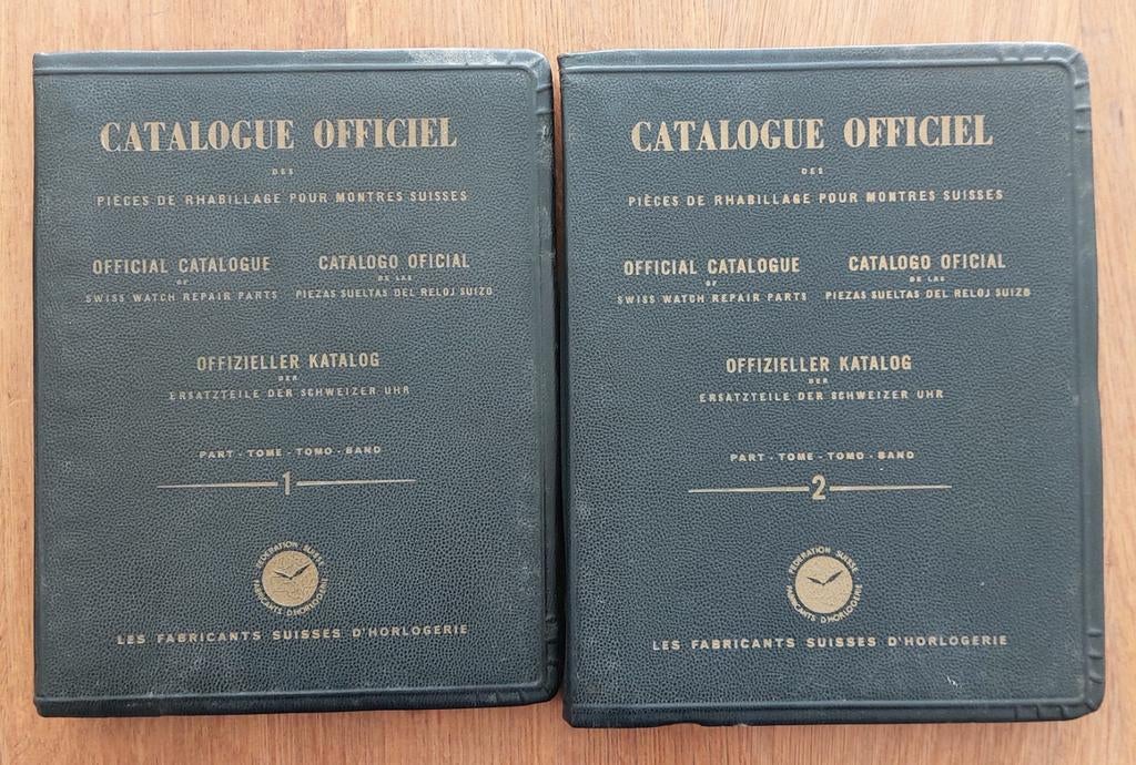 CATALOGUS VOOR ZWITSERSE HORLOGES - ONDERDELEN - DEEL 1 & 2, Ophalen of Verzenden