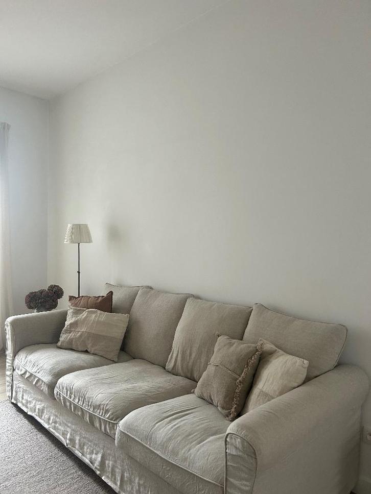 Zetel + poef met opbergruimte, Huis en Inrichting, Zetels | Zetels, Gebruikt, Rechte bank, Driepersoons, 200 tot 250 cm, 75 tot 100 cm