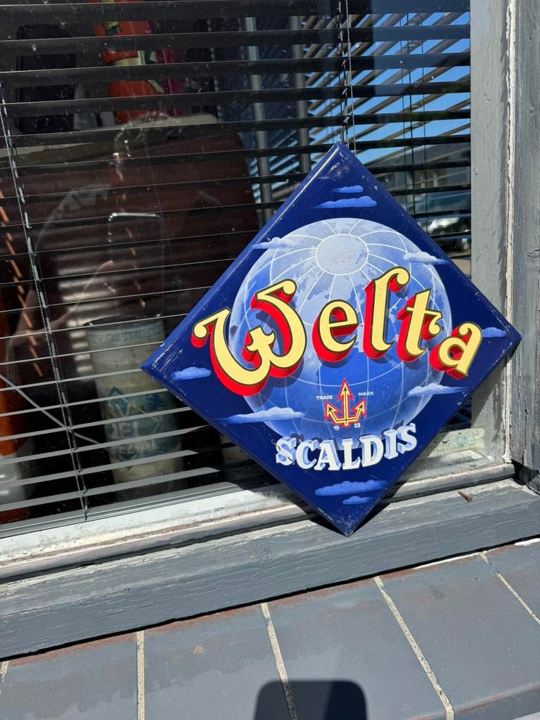 Welta Scaldis reclamebord, Ophalen of Verzenden, Gebruikt, Reclamebord