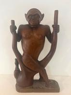 Handgesneden houten aap beeld – massief hout, Ophalen