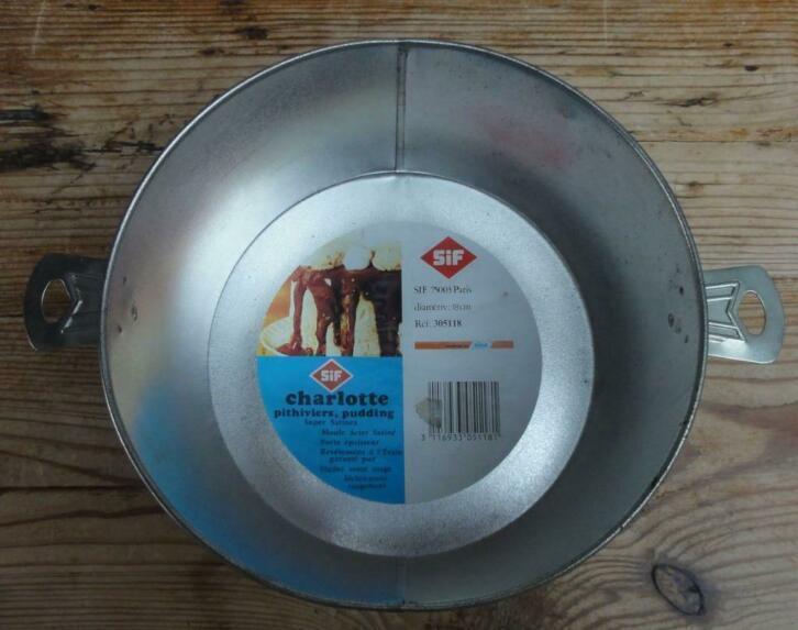 Vintage Franse metalen puddingvorm met 2 greepjes, SIF, Ophalen of Verzenden