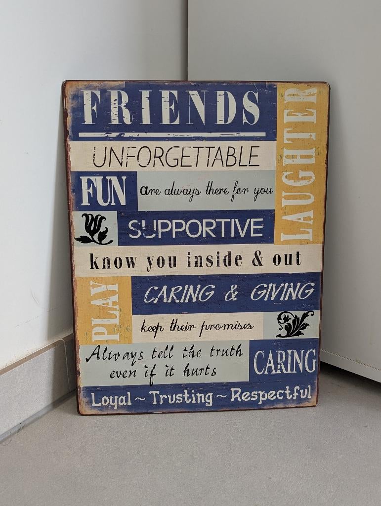 Vintage Metalen Tekstbord "Friends" – Industrieel/Landelijk, Maison & Meubles, Accessoires pour la Maison | Tableaux à écrire & Proverbes