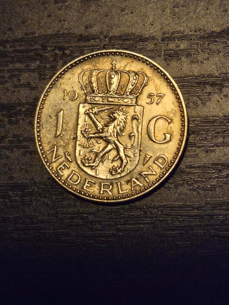 Pièce Argent 1 Gulden (Florin) 1957 - Pays-Bas, Enlèvement ou Envoi, Reine Juliana, Argent