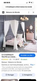 Lit à baldaquin metal blanc 90x190 Maison du monde, Sommier à lattes, Enlèvement, 180 cm ou plus, 85 à 100 cm