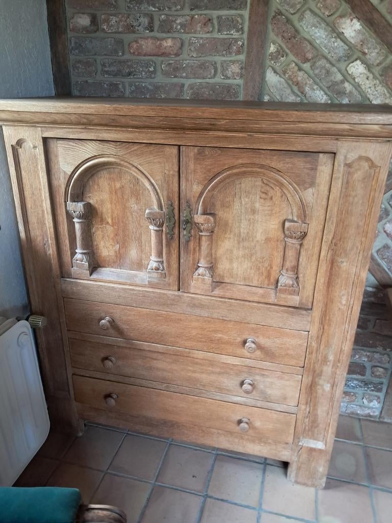 Superbe Commode-Armoire en Chêne Massif Décapé, Enlèvement