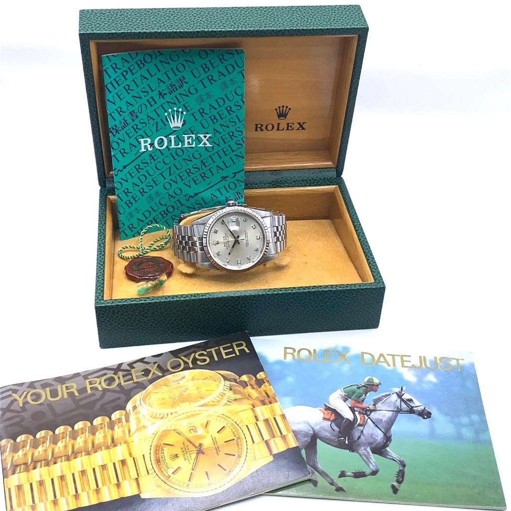 Rolex date just witgoud & diamant, Bijoux, Sacs & Beauté, Montres | Hommes, Enlèvement ou Envoi, Comme neuf, Rolex