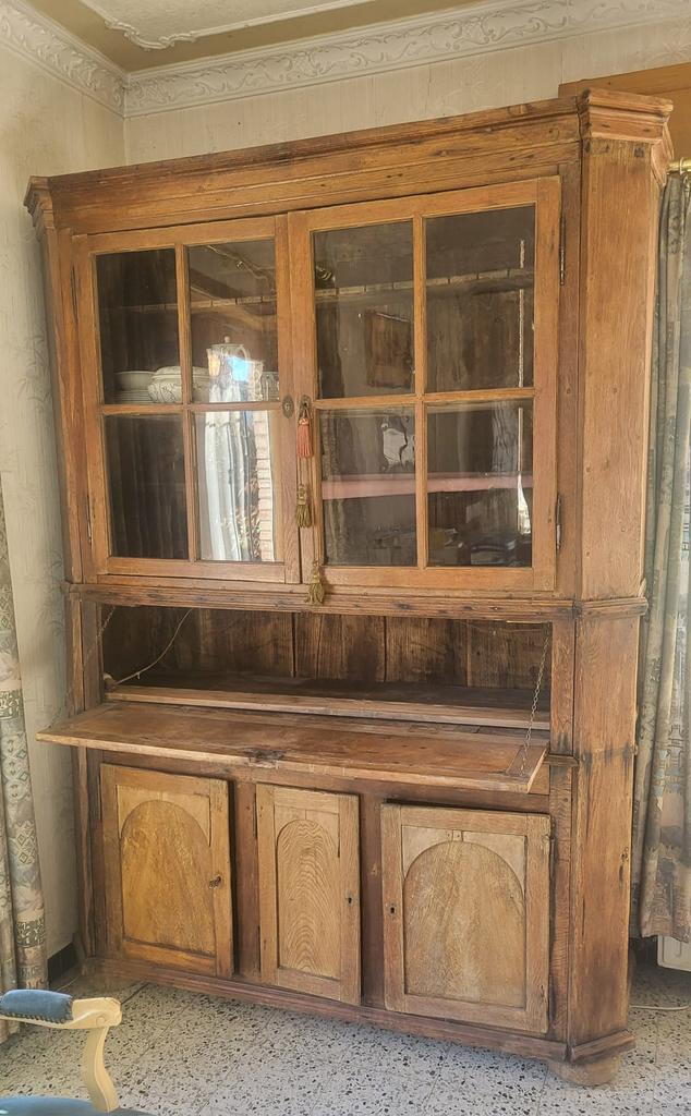 Prachtige Antieke Boerenkast / Buffetkast met Secretaire, Enlèvement, Utilisé, Verre