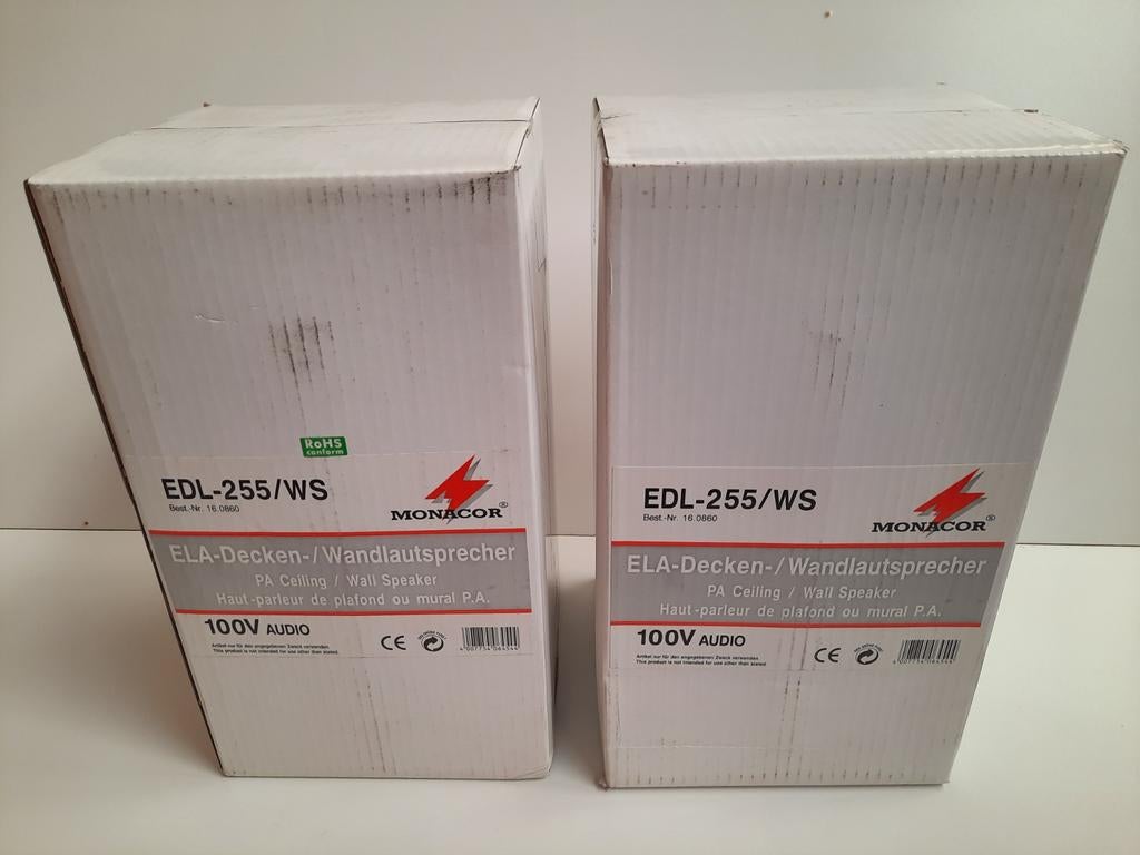 2 x Monacor EDL-255/WS plafond/muur projectie luidsprekers, Overige merken, Info@monacor.be, Overige typen, Nieuw