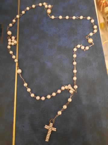collier de perles anciennes avec croix, Enlèvement ou Envoi, Autres matériaux, Collier