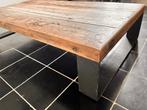 zware tafel door stalen frame 90Bx160LX35H, Huis en Inrichting, Tafels | Salontafels, Ophalen, Teakhout, 50 tot 100 cm, Zo goed als nieuw