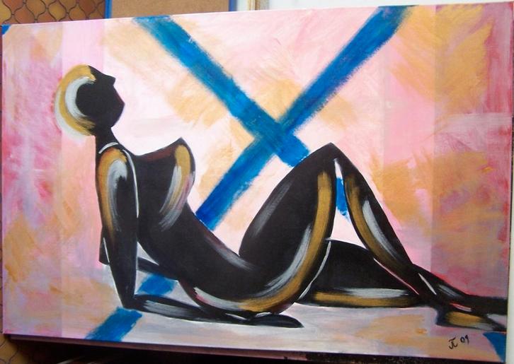 Schilderij op doek- liggend naakt, Antiek en Kunst, Kunst | Schilderijen | Modern, Ophalen