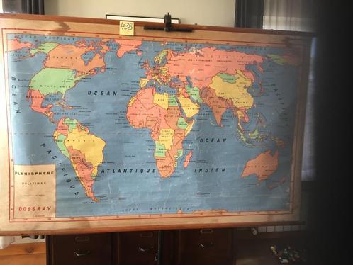 Retro schoolkaart - Planisphere/Politique - Kaart 438, Huis en Inrichting, Woonaccessoires | Wanddecoraties, Gebruikt, Ophalen of Verzenden