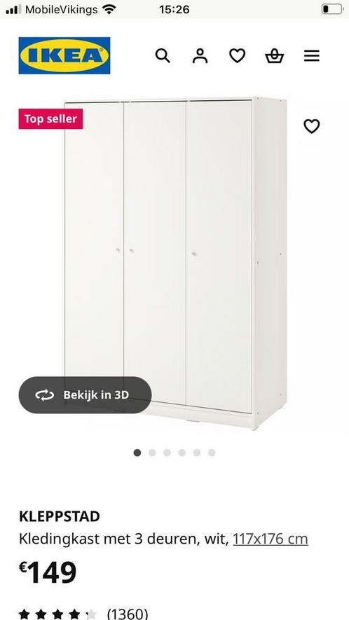 Witte kleerkast Ikea, nooit uitgepakt, Huis en Inrichting, Kasten | Kleerkasten, Nieuw, 150 tot 200 cm, 150 tot 200 cm, 50 tot 75 cm