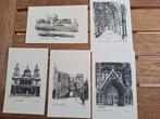 Lot van 5 postkaarten met pentekeningen Londen., Ophalen of Verzenden, 1980 tot heden, Ongelopen, Engeland