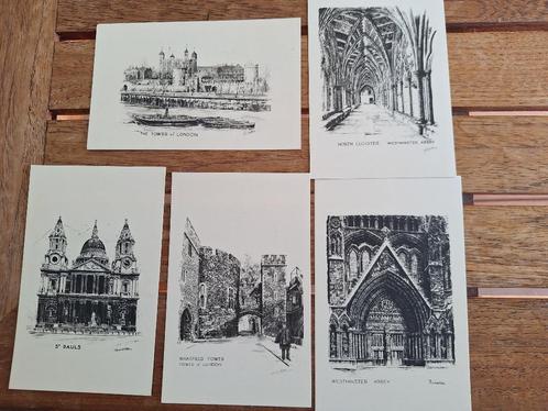 Lot van 5 postkaarten met pentekeningen Londen., Verzamelen, Postkaarten | Buitenland, Ongelopen, Engeland, 1980 tot heden, Ophalen of Verzenden