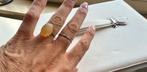 Gouden ring met groot edelsteen en 2 klein diamantjes, Gebruikt, Ophalen of Verzenden, 17 tot 18, Dame of Heer