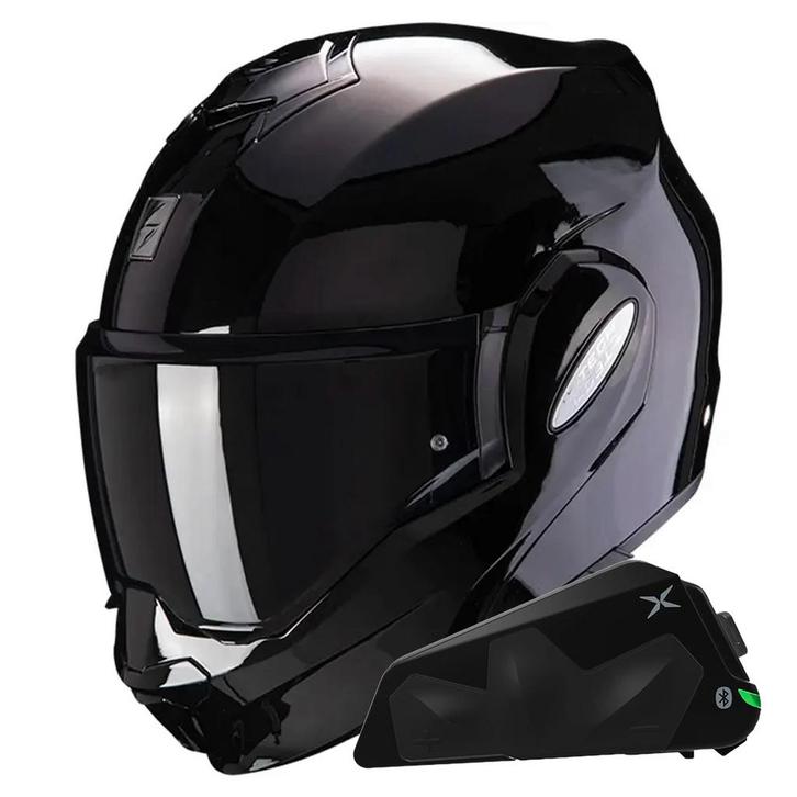 Scorpion Exo Tech Evo Black+Exo-Com Link-1C Bluetooth-set, Motoren, Kleding | Motorhelmen, Heren, Overige typen, XL, Overige merken