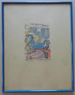 IRENE BATTAILLE / PAARDENKERMIS / KLEURLITHO / 46x36cm KADER, Ophalen of Verzenden
