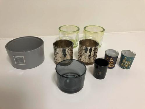Set van 9 potjes / glazen voor kaarsen, Huis en Inrichting, Woonaccessoires | Kandelaars en Kaarsen, Goud, Grijs, Ophalen of Verzenden