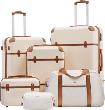 6-delige trolley koffer set wit-beige - valies beschikbaar voor biedingen