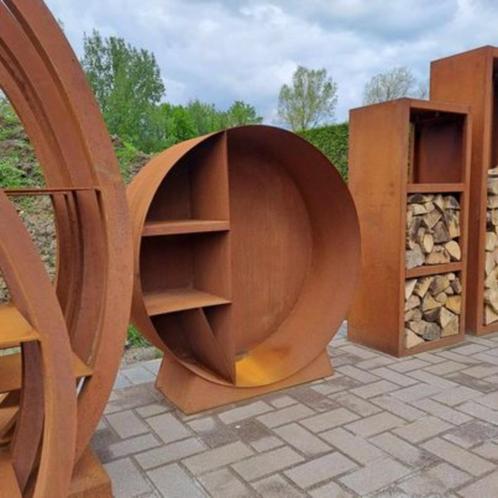 Cirkelvormige houtopslag cortenstaal, Tuin en Terras, Tuinwanddecoratie, Nieuw, Ophalen of Verzenden