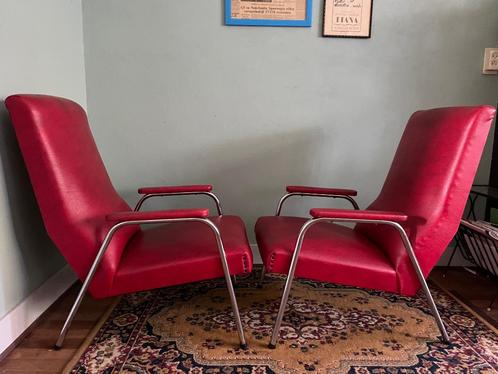 Vintage fauteuil - jaren 50/60 - 2 stuks, Huis en Inrichting, Fauteuils, Metaal, Minder dan 50 cm, Minder dan 75 cm, Ophalen