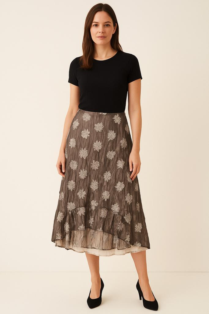 Phase Eight Plooi-rok lange plooirok maat L + bloem patroon, Kleding | Dames, Rokken, Zo goed als nieuw, Maat 42/44 (L), Bruin