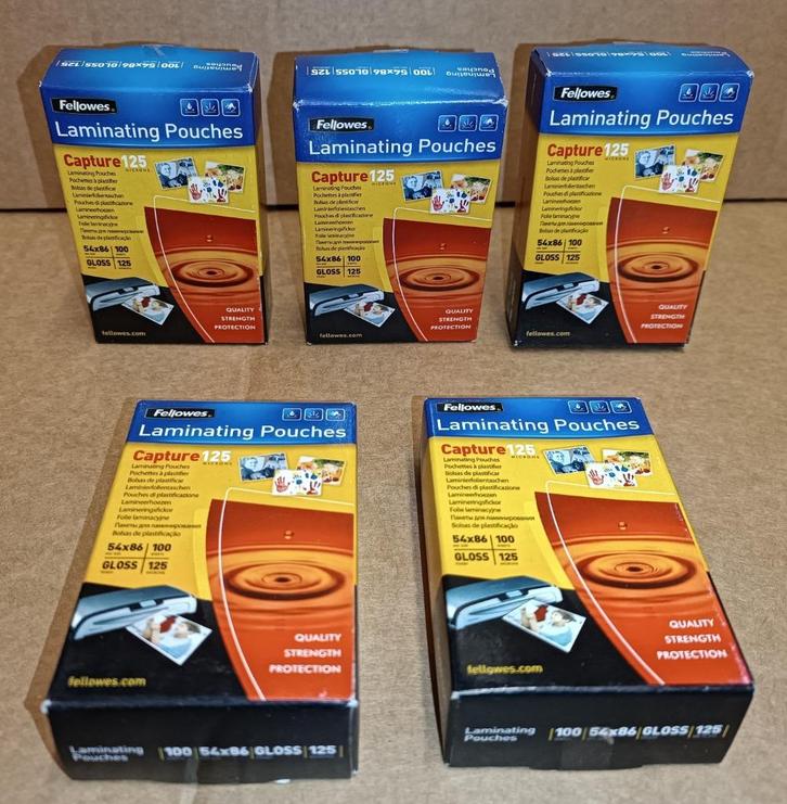 Lotje van 5 doosjes Lamineer etuis Fellowes 75x105mm glanzen, Diversen, Schoolbenodigdheden, Nieuw, Ophalen