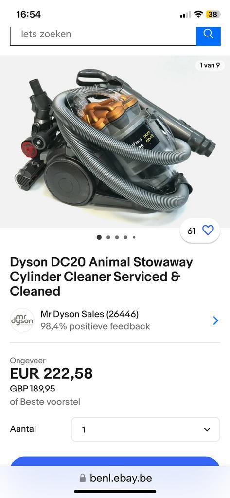 Dyson DC20 Stowaway, Electroménager, Aspirateurs, Utilisé, Aspirateur, 1200 à 1600 watts, Réservoir, Enlèvement