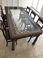 Table bois fer forgé verre avec 6 chaises bois, Comme neuf, Rectangulaire, 50 à 100 cm, Enlèvement