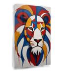 Lion en rouge et bleu Peinture sur verre 100x150cm + Système, Antiquités & Art, Envoi