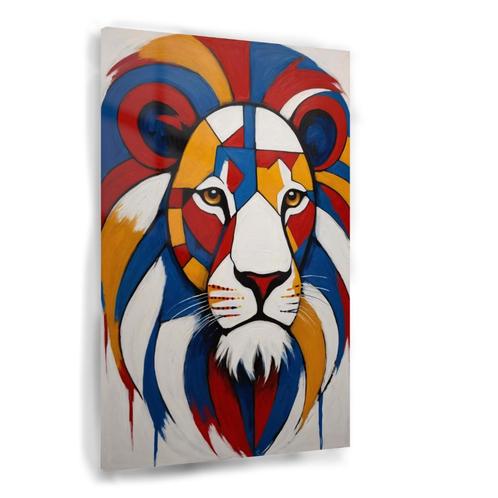 Lion en rouge et bleu Peinture sur verre 100x150cm + Système, Antiquités & Art, Art | Peinture | Abstraite, Envoi