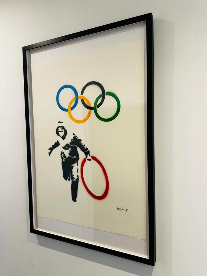 Banksy Olympic spray op papier gesigneerd!, Antiek en Kunst, Kunst | Litho's en Zeefdrukken, Ophalen of Verzenden