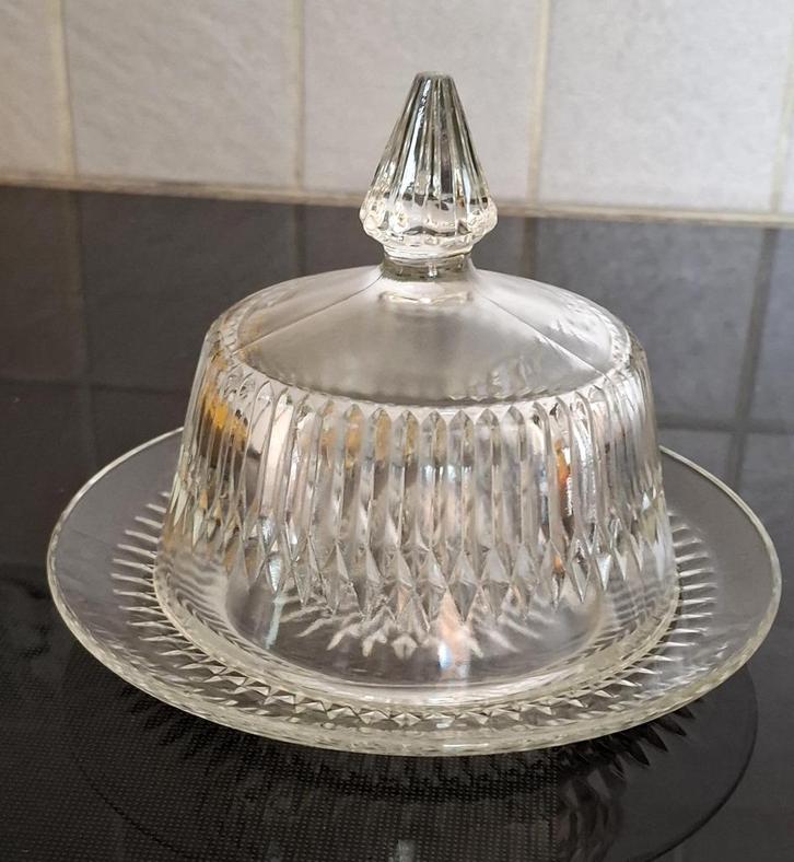 Vintage glazen botervloot, Huis en Inrichting, Keuken | Servies, Zo goed als nieuw, Overige typen, Overige stijlen, Glas, Verzenden