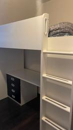 Kinderbed met bureau, kledingkast, Ophalen, Gebruikt, Eenpersoons, Wit