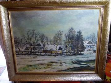 antiek winterlandschap Tsjechie canvas op paneel, Enlèvement