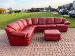 GRATIS LEVERING Natuzzi Rood Leren Hoekbank met Ottoman, Huis en Inrichting, Ophalen, 250 tot 300 cm, Hoekbank, Leer