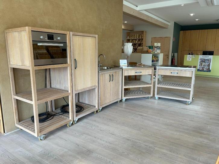 Mobiele keuken in massieve, geborstelde eik, Huis en Inrichting, Keuken | Keukenelementen, Nieuw, 150 tot 200 cm, 50 tot 100 cm