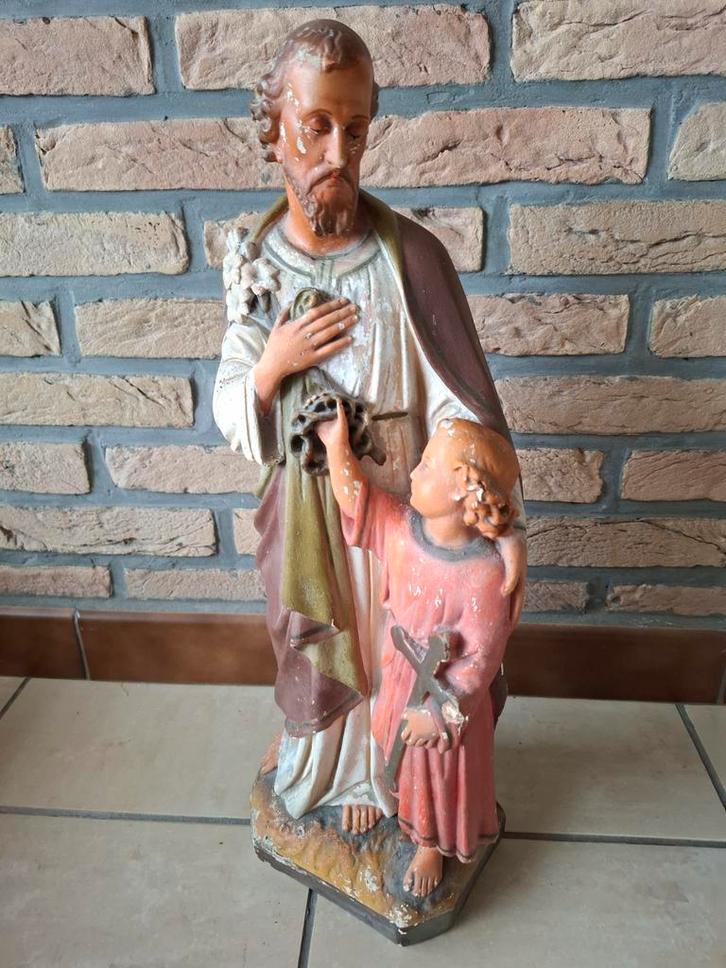 STATUE ANCIENNE DE SAINT JOSPEH ET L’ENFANT – 50 cm, Antiek en Kunst, Antiek | Religieuze voorwerpen