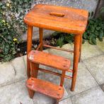 Vintage massief houten inklapbare trapladder ladderje, Antiek en Kunst, Ophalen