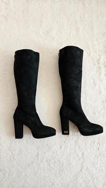 Bottes Dior à talon haut - Daim noir Taille 39 - Authentique beschikbaar voor biedingen